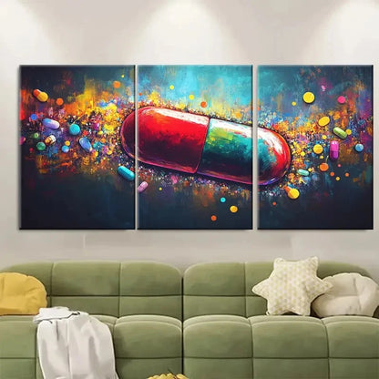3pcs Colorful Capsule Design with Multicolored Metal Print Ready to Hang Art