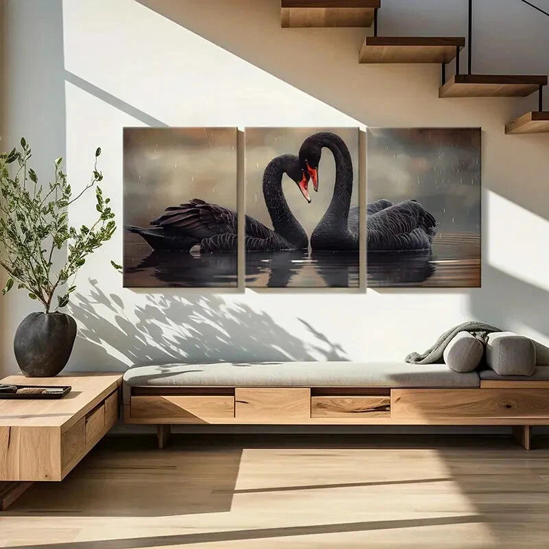 3pcs Black Swan Art Elegant Design Poster Metal Print Ready to Hang Art