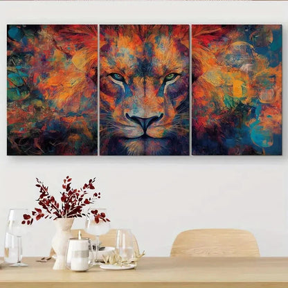 3pcs Dynamic Three-Sided Colorful Lion Portrait Metal Print Ready to Hang Art