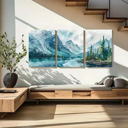 3pcs Watercolor Style Mountains Landscape Metal Print Ready to Hang Art