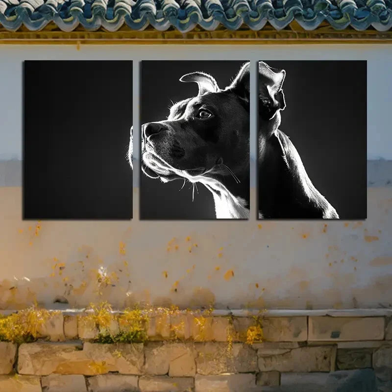 3pcs Black and White Dog Illustration Metal Print Ready to Hang Art