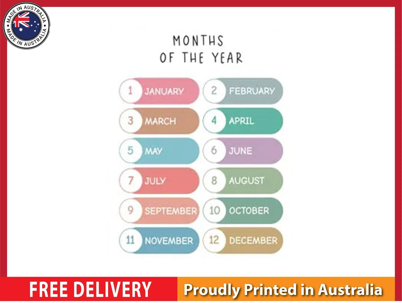 NEW (LAMINATED) Months Of The Year (61X91CM) Educational CHART PICTURE