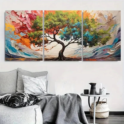 3pcs Vibrant Abstract Colorful Tree Metal Print Ready to Hang Art