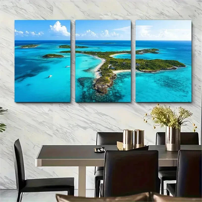 3pcs Exuma Caribbean Tropical Beach Scene Metal Print Ready to Hang Art