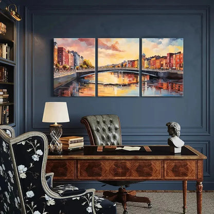 3pcs Abstract Vintage Cityscape Art Bridge Metal Print Ready to Hang Art