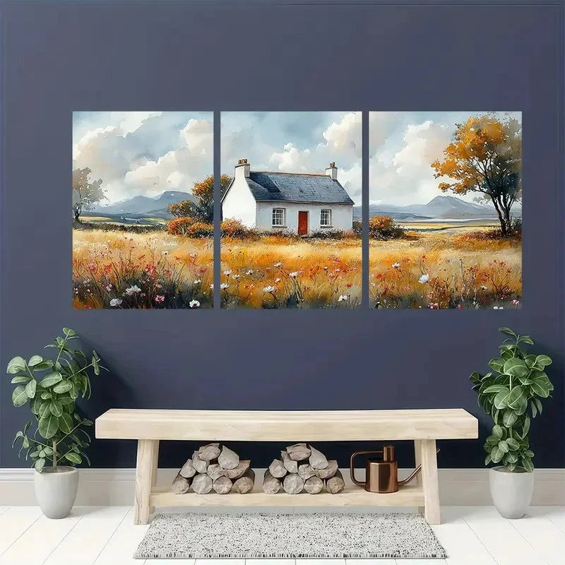 3pcs Countryside Mayo County Pastoral White House Metal Print Ready to Hang Art