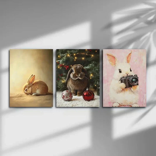 3pcs Adorable Bunnies Aesthetics Metal Print Ready to Hang Art