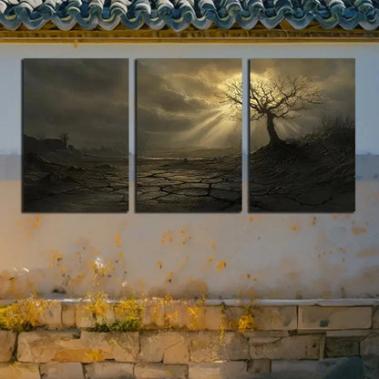 3pcs Wild Tree Dry Landscape Metal Print Ready to Hang Art