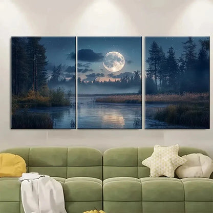 3pcs Moon Over Woodland Picture VI Wall Art Set Canvas Framed 40x60cm - High Quality Print 100% Australian Made Wall Canvas Ready to Hang