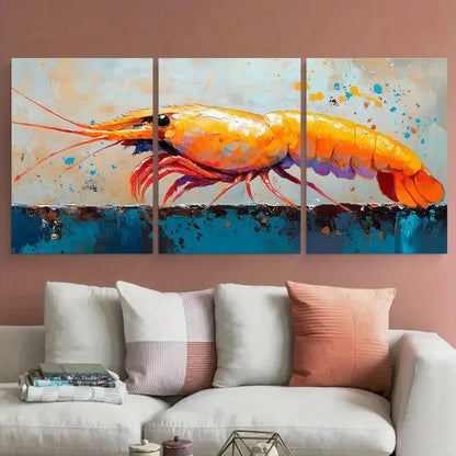 3pcs Vibrant Shrimp Animal Illustration Metal Print Ready to Hang Art