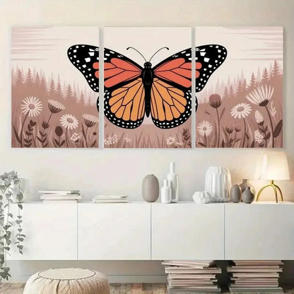 3pcs Nature Scene with Monarch Butterfly Daisies Metal Print Ready to Hang Art