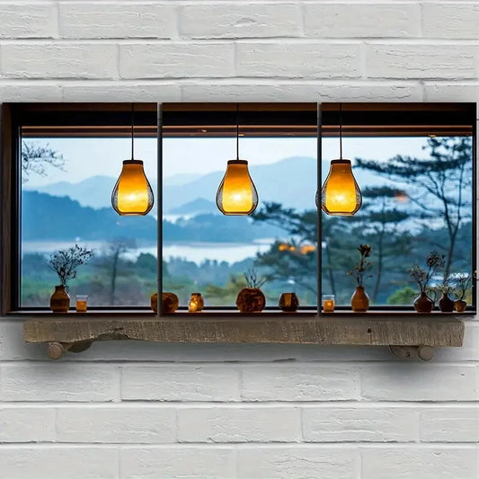 3pcs Chandelier Hanging Golden Lamps Metal Print Ready to Hang Art