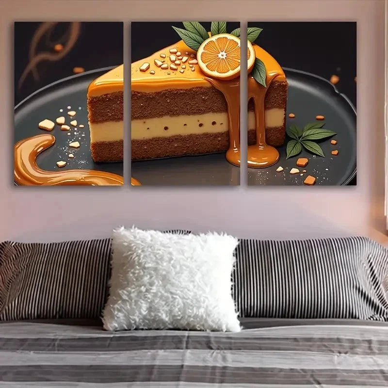 3pcs Cake And Orange Slices Artwork Wall Art Set Canvas Framed 50x70cm - High Quality Print 100% Australian Made Wall Canvas Ready to Hang