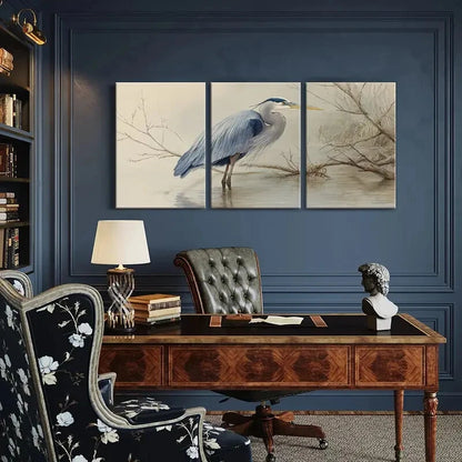 3pcs Blue Heron Watercolor Painting Nature Metal Print Ready to Hang Art