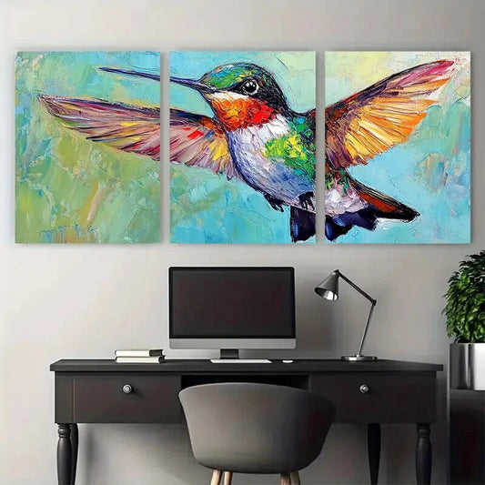 3pcs Hummingbird Small Bird Animals Illustration Metal Print Ready to Hang Art