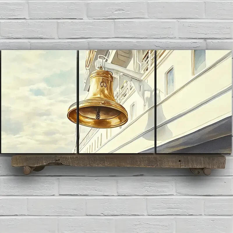 3pcs A Corner of The Ship Big Bell Metal Print Ready to Hang Art