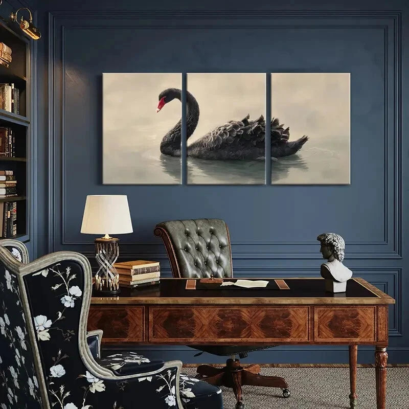 3pcs Black Swan Elegant Waterfowl Nature Wildlife Metal Print Ready to Hang Art