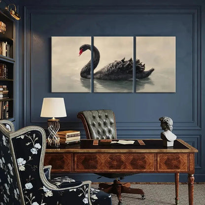 3pcs Black Swan Elegant Waterfowl Nature Wildlife Metal Print Ready to Hang Art