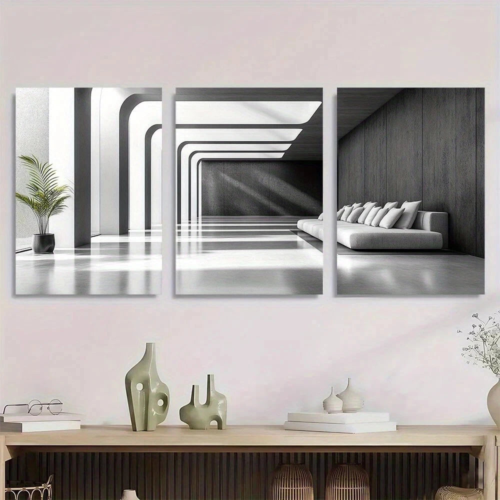 3pcs Black White Modern Green Leaves Metal Print Ready to Hang Art