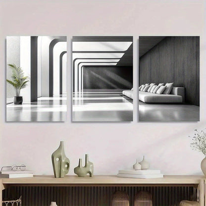 3pcs Black White Modern Green Leaves Metal Print Ready to Hang Art