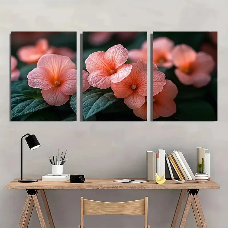 3pcs Impatiens Flower Vibrant Touch-Me-Not Design Metal Print Ready to Hang Art