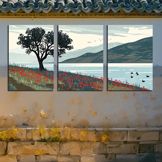 3pcs Group of Duck Gracefully Glided Over The Pond Metal Print Ready to Hang Art