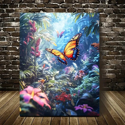 Beautiful Vibrant Butterfly Jungle Colorful Painting 40x60cm Metal Print Ready to Hang