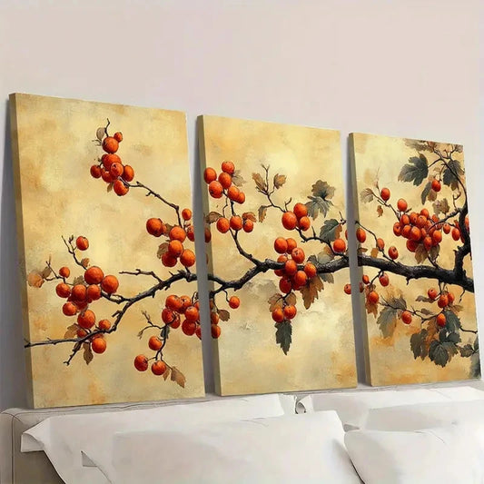 3pcs Cherry Blossoms and Fruits AD     Wall Art Set Canvas Framed 50x70cm - High Quality Print 100% Australian Made Wall Canvas Ready to Hang - Bella Home Decor