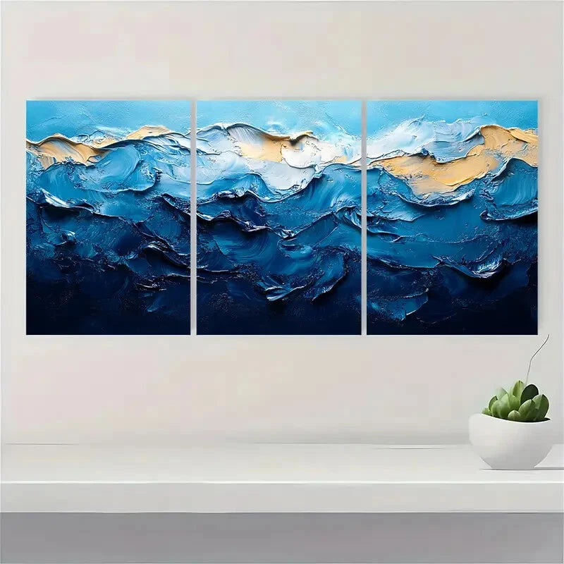 3pcs Sky Blue Minimalist Abstract Texture Art Metal Print Ready to Hang Art