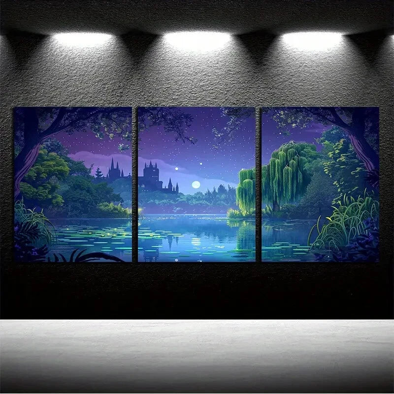 3pcs Enchanting Willow Forests Scene Metal Print Ready to Hang Art