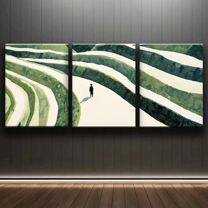 3pcs Winding Terrace Design Fabric Material Metal Print Ready to Hang Art