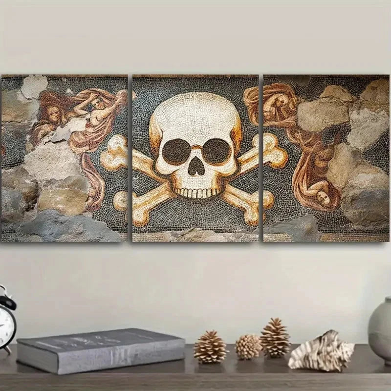 3pcs Skull and Wings Luxurious Dark Aesthetic Metal Print Ready to Hang Art