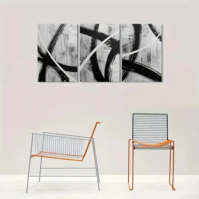 3pcs Black and White Brushstroke Metal Print Ready to Hang Art