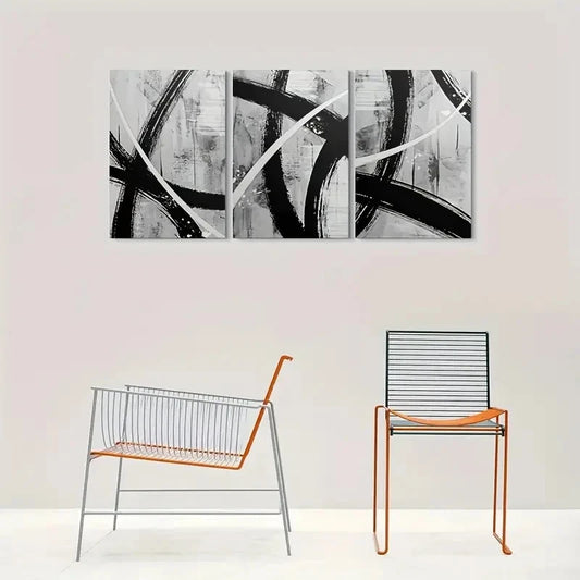 3pcs Black and White Brushstroke Metal Print Ready to Hang Art