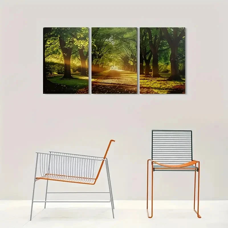 3pcs Nature Pathway Forest Trees Sunlight Metal Print Ready to Hang Art