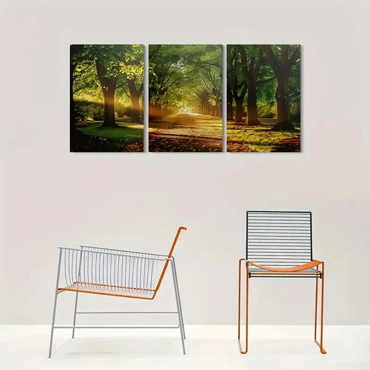 3pcs Nature Pathway Forest Trees Sunlight Metal Print Ready to Hang Art