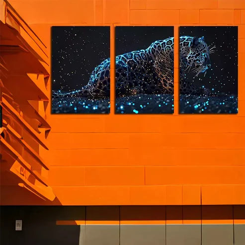 3pcs Beautiful Blue Leopard Canvas Framed 60x90 cm - High Quality Print 100% Australian Made Wall Canvas Ready to Hang