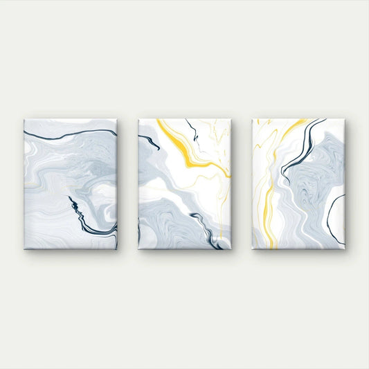 3pcs Minimalist Modern Marble Fluid White, Gray Wall Art Set Canvas Framed 60x90cm - High Quality Print 100% Australian Made Wall Canvas Ready to Hang