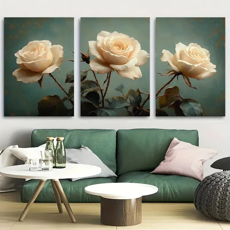 3pcs Vintage White Roses Botanical Florals Metal Print Ready to Hang Art