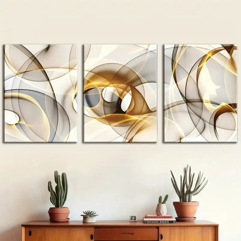 3pcs Abstract Geometric Golden thread Metal Print Ready to Hang Art
