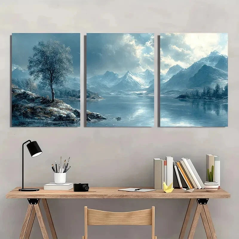3pcs Vintage Grey Seascape Landscape Art Metal Print Ready to Hang Art