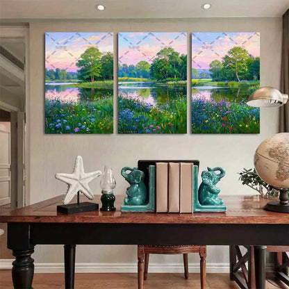 3pcs Serene Michigan Forest Lake & Wildflower Metal Print Ready to Hang Art