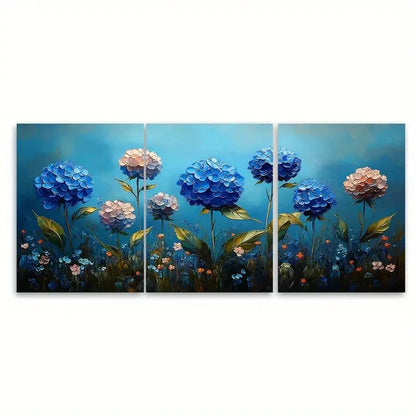 3pcs Hydrangea Floral Impasto Meadow Design Wall Art Set Canvas Framed 40x60cm - High Quality Print 100% Australian Made Wall Canvas Ready to Hang