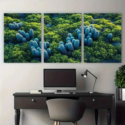 3pcs Minimalist Aerial Cactus Desert Photography Metal Print Ready to Hang Art