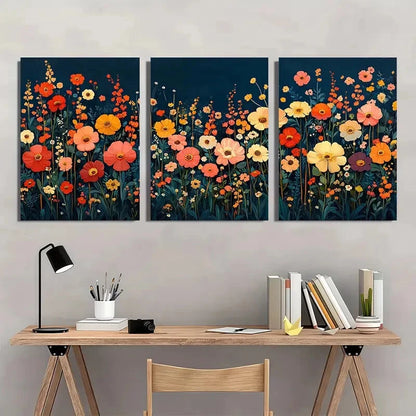 3pcs Wildflower Floral Botanical Print Metal Print Ready to Hang Art