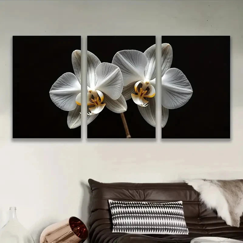 3pcs Silver And Golden Orchid Flowers Wall Art Set Canvas Framed 60x90cm - High Quality Print 100% Australian Made Wall Canvas Ready to Hang