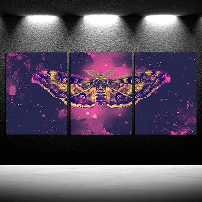 3pcs Elegant Abstract Moth Pink Design Metal Print Ready to Hang Art