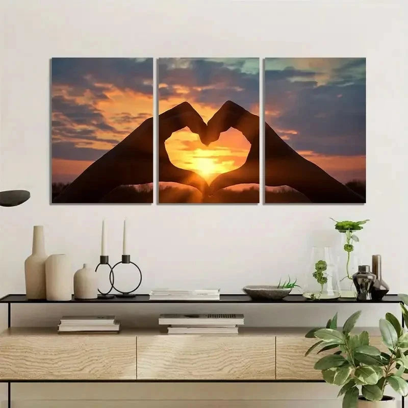 3pcs Heart Shape Made by Two Hands Painting Metal Print Ready to Hang Art