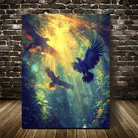 Majestic Eagles Playing In Deep Jungle Painting 40x60cm Metal Print Ready to Hang