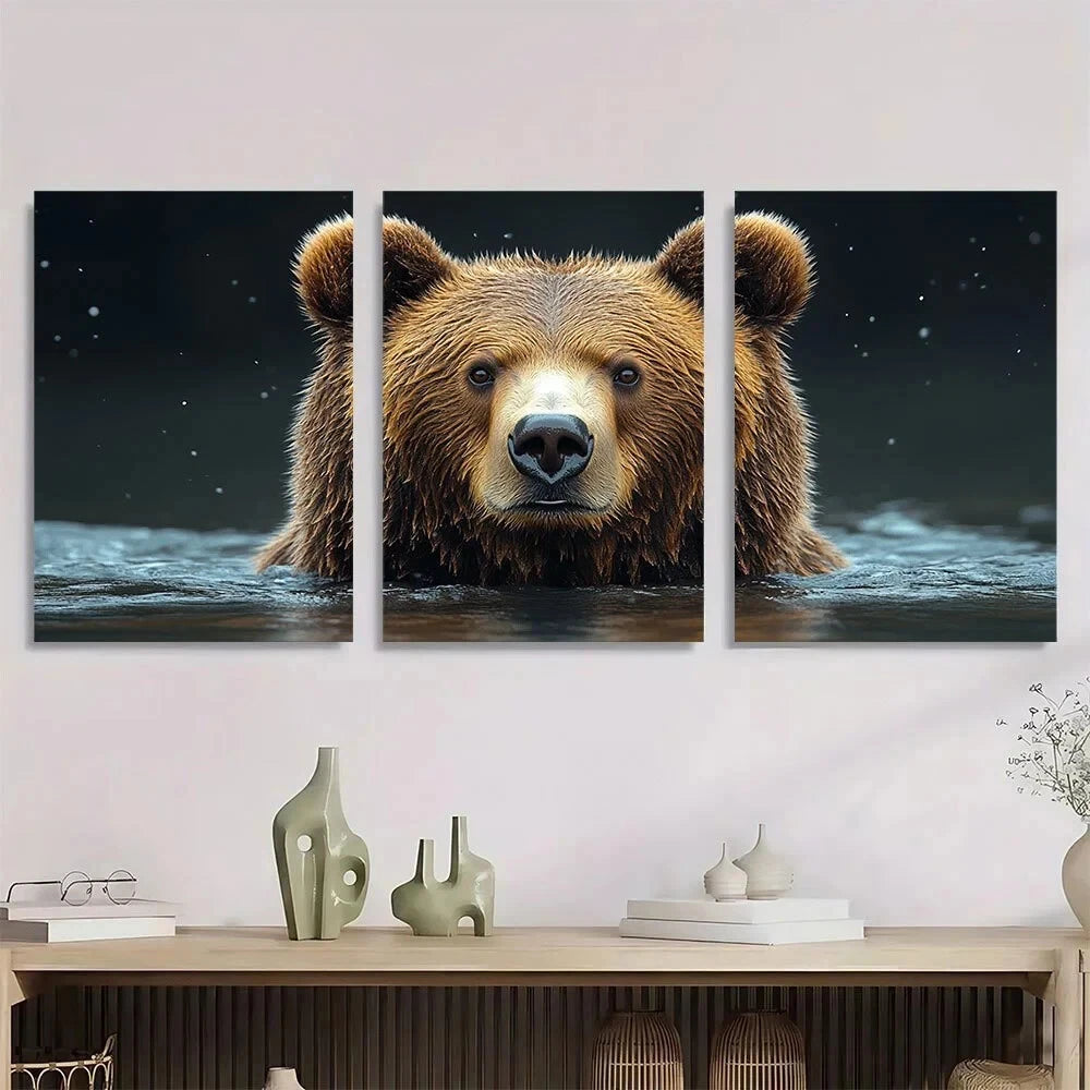 3pcs Whimsical Playful Bear Wildlife Metal Print Ready to Hang Art